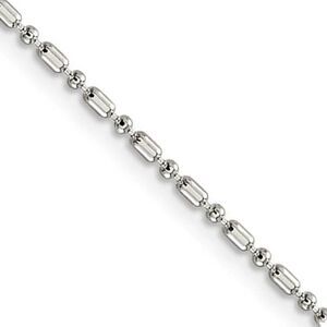 1.5mm Sterling Silver Solid Fancy Beaded Chain Necklace, 24 inch